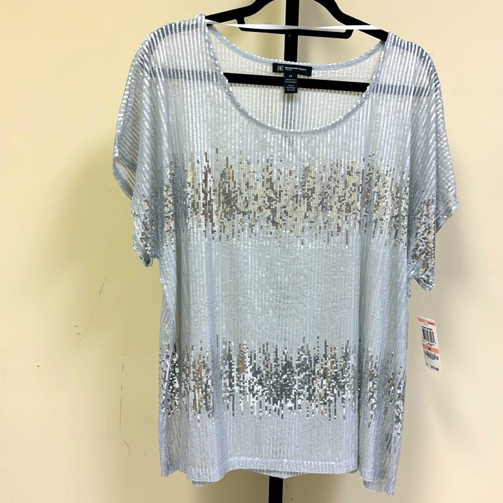 Plus size INC silver sequined top